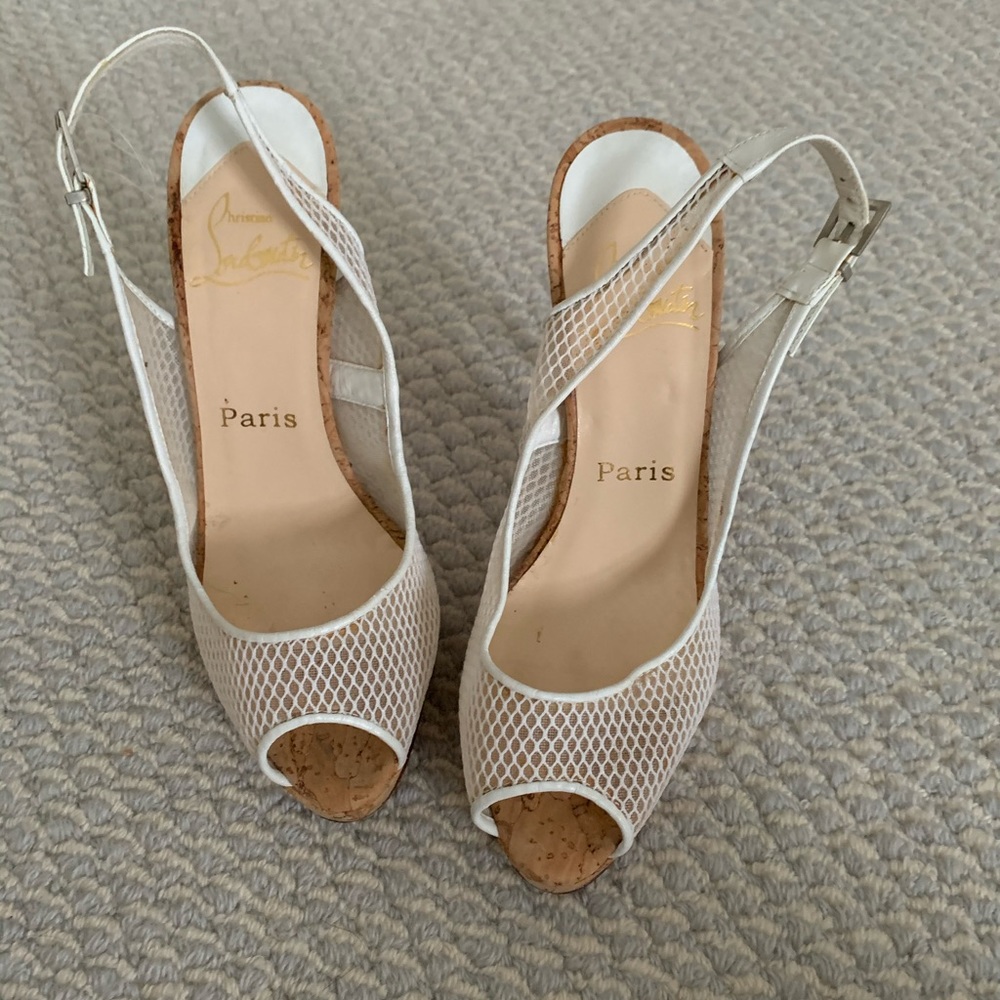 Christian Louboutin White peep toe sling backs